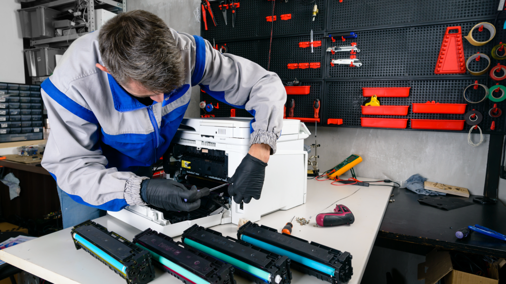 Person repairing a printer